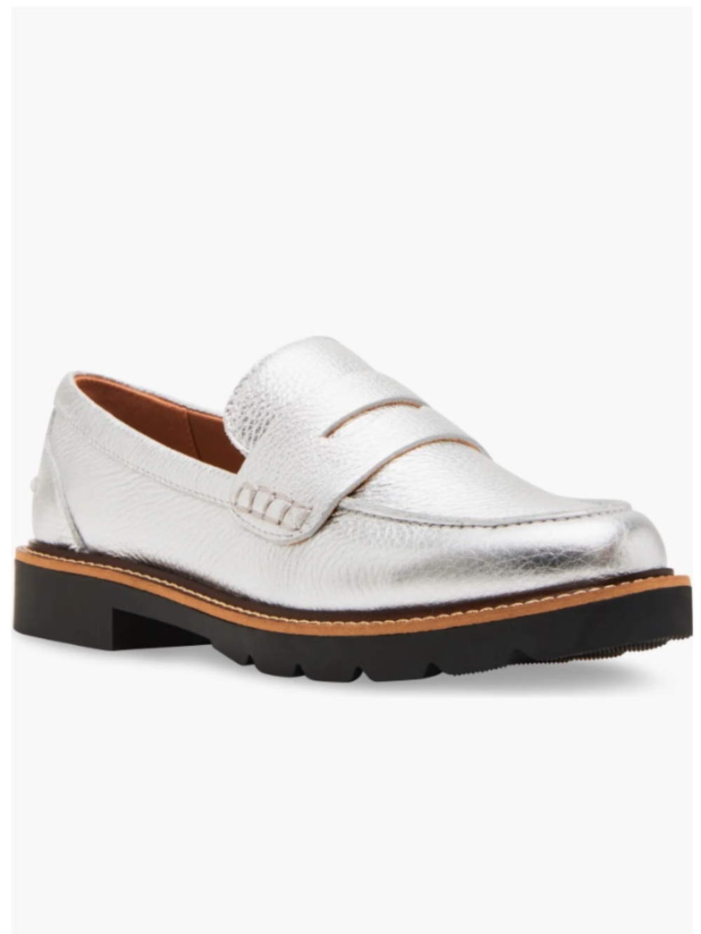 Blondo Waterproof Leather Penny Loafer Size 8 M Silver Metallic